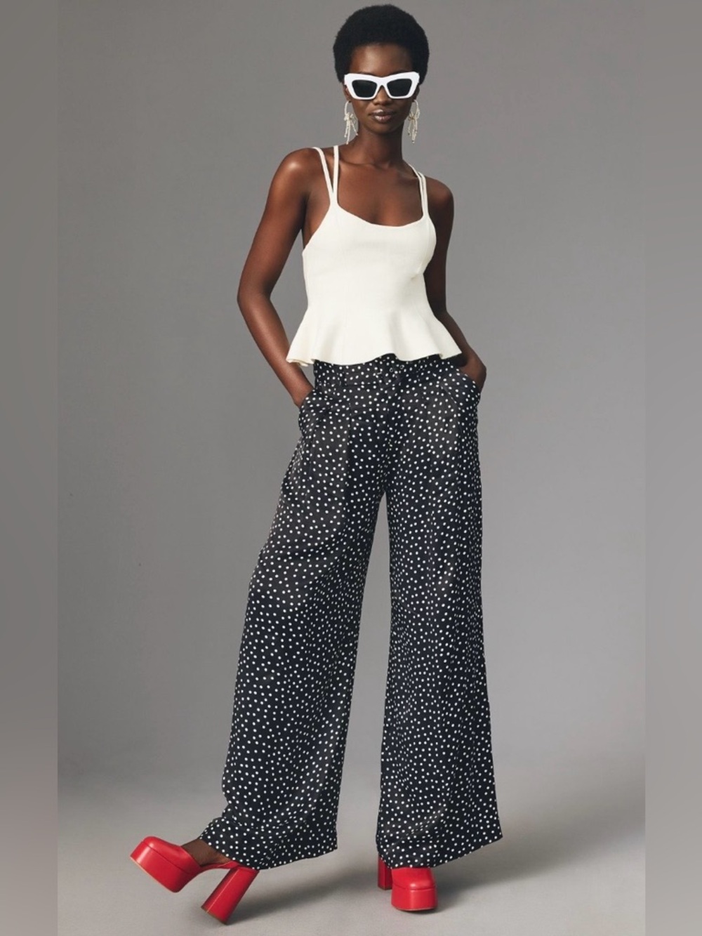 The Avery Pleated Wide Leg Trousers by Maeve: Printed Edition